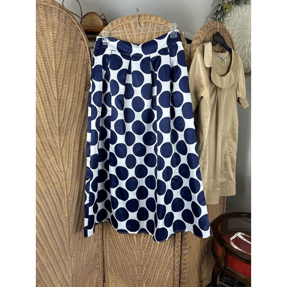 Skirt Blue Enchantress XL White With Blue Navy Polka Dots Maxi Long